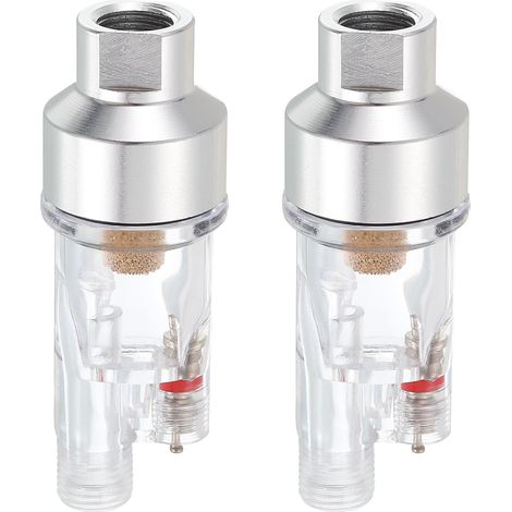 Juego de 2 filtros en línea para aerógrafo, rosca de entrada y salida de 1/8 BSP. Mini filtro de aire, separador de aceite y agua para pintura, pulverización, mangueras de aire, tubo de aire.