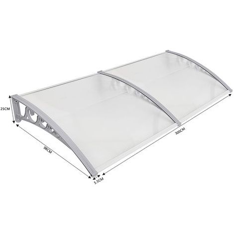 Auvent de porte en polycarbonate 100x300cm – Résistant aux UV et à la corrosion – Protection contre la pluie et la neige – Installation facile – Wyctin