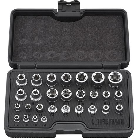 COFFRET DE 28 CLÉS DOUILLE INTÉRIEUR TORX 1/4" 3/8" 1/2" 0195