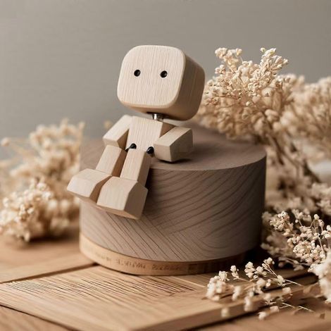 Wackelnde Holzfigur, handgefertigt, wackelnde Füße, Holzpuppe, Autoornament, lustige Schreibtischdekoration aus Holz, Armaturenbrettdekoration. (1/4)