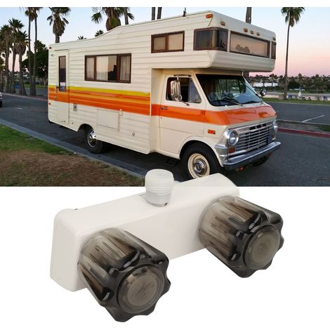 Rubinetto per doccia per camper facile da installare, con 2 pulsanti, base nera, ideale per barche o roulotte. (1/5)