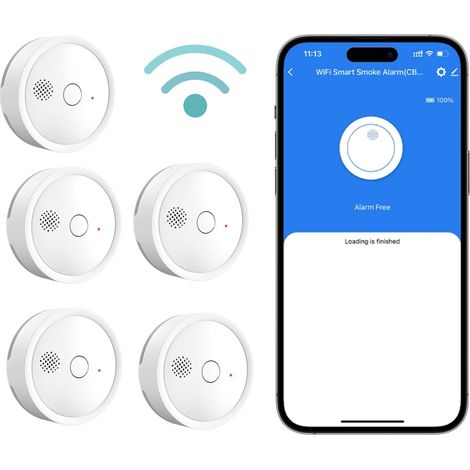 Détecteur de fumée photoélectrique sans Fil WiFi Intelligent avec EN14604, Avertissement de Batterie Faible, avec Batterie remplaçable, autonomie de 5 Ans (WS2SA-5-TY-5 Pack) (1/5)