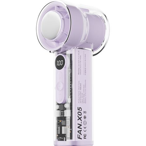 Tragbarer Taschenventilator mit integriertem Kühler, 3000 mAh Akku, 6 Geschwindigkeiten, LED-Anzeige, Hochgeschwindigkeits-Turbo, transparente Hülle, ideal für Reisen, Sommer, Konzerte und im Freien (1/3)