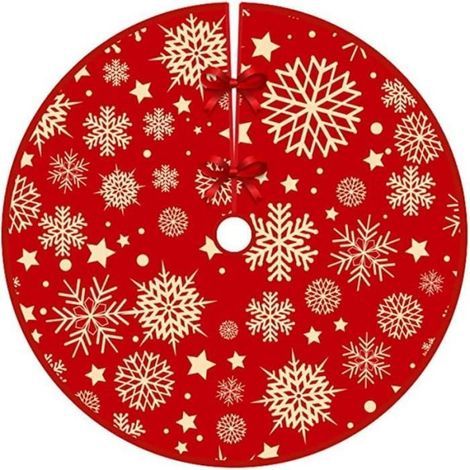 Luxury Christmas Tree Skirt - 90cm - Faux Fur - Red - Festive Decoration