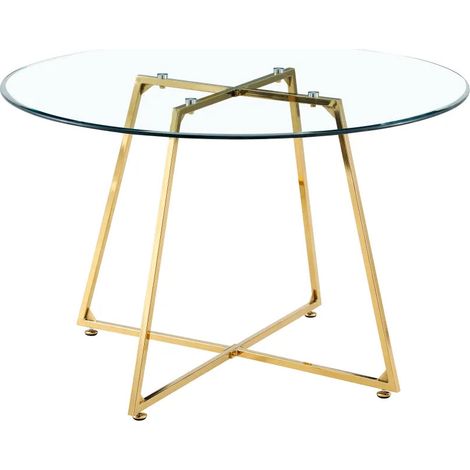 Table à Manger Ronde Verre Transparent Pieds Métal Doré 120x75cm - HELOISE (1/5)