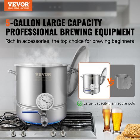 Cuve de Brassage 19 L en Acier Inoxydable Cuve Fermentation Bière Fond de Pot à Trois Couches Kit de Brassage avec Thermomètre Vann… (1/5)