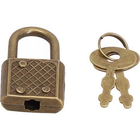 Antique bronze padlock with keys – Durable aluminum lock for luggage, laptop and belt – Retro security hardware 30 x 17 mm (gold) (1/5)