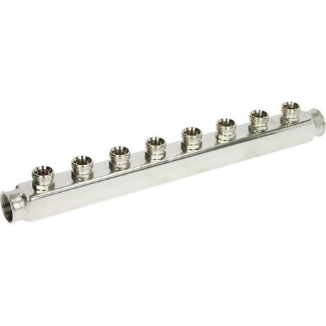 Collecteur chauffage inox pour radiateur, 8 circuits, femelle 1'' (26/34) - mâle 3/4'' EK (20/27) - Itap