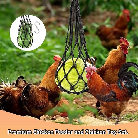 Hanging Chicken Feeder, Automatic Chicken Food Net Bag, Anti-Waste Accessory for Fruits and Vegetables, Hanging Skewer Feeder for Hens (1/4)