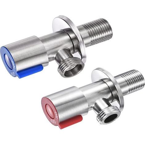2 Edelstahl-Eckventile, wandmontierte Absperrventile für Warm- und Kaltwasser im Badezimmer, Regelventile, 1/2 Zoll.