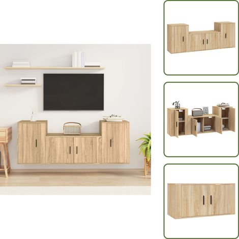 Muebles de TV en contrachapado - vidaXL Set de muebles para TV 3 pzas madera contrachapada roble sonoma - Muebles de TV para pared