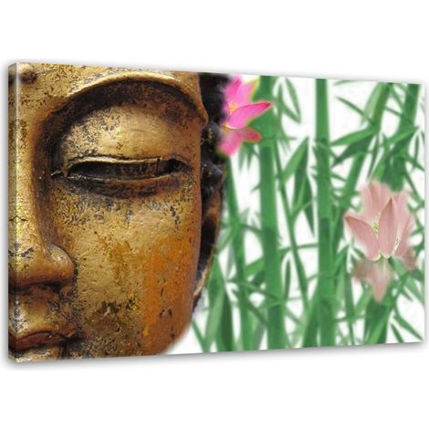 Tableau déco Bouddha doré Bambou Zen Spa 100x70 (1/5)