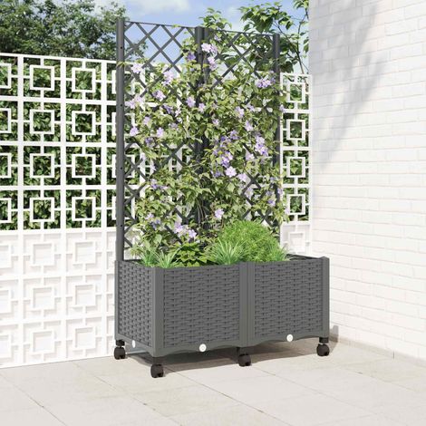 Teenpull – Pflanzkübel mit Spalier und Rädern Hellgrau 80 x 40 x 146 cm PP (1/5)