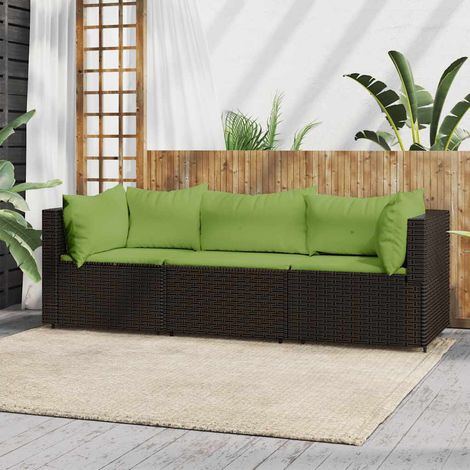 Salon de jardin 3 pcs - Ensemble Table et Chaise de Jardin - avec coussins marron résine tressée BV122084 - BonneVie (1/5)