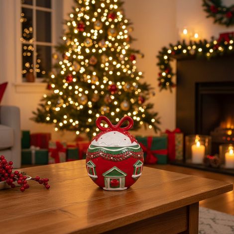 Barattolo in ceramica con decorazione casa per confezione natalizia -Rosso (1/5)