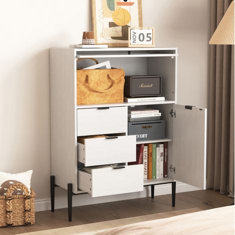 buffet rangement 3 tiroirs blanc étagères réglables OKMYHOME (1/5)
