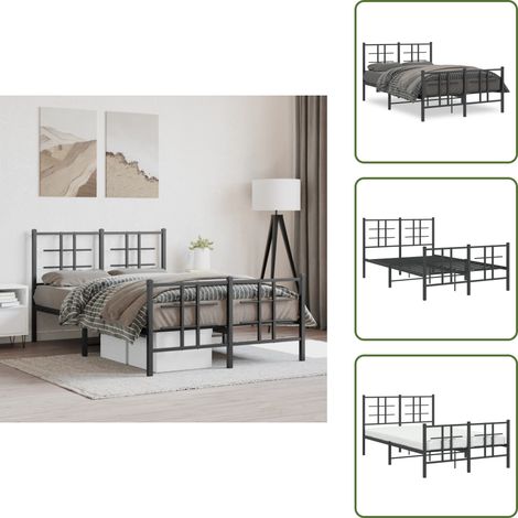 Bettgestell mit Kopf- und Fußteil Metall Schwarz 120x190 cm - Metallbettfassungen - Schwarzes Bettgestell - Boxspringrahmen - Einzelbett - Schlafraumgestaltung (1/5)