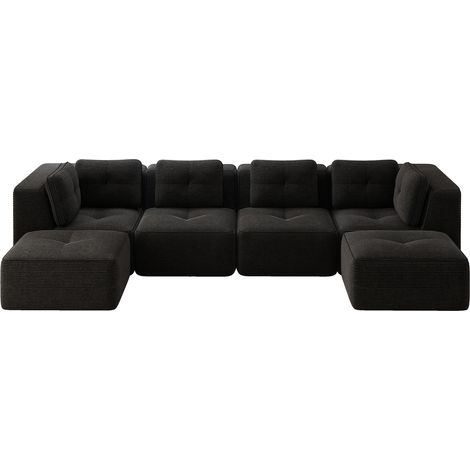 Canapé de salon modulaire sans cadre, canapé d’angle modulaire en U avec ottomane, canapé-lit à assise profonde, design antidérapant, aucun montage requis, noir