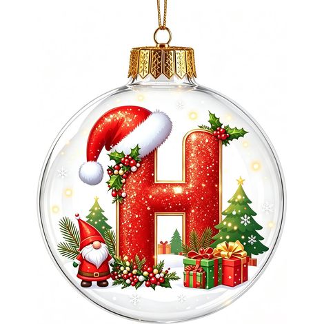 Boule à neige de Noël 3D en acrylique transparent, lettres, décoration à suspendre pour sapin de Noël (non lumineuse) (1/5)