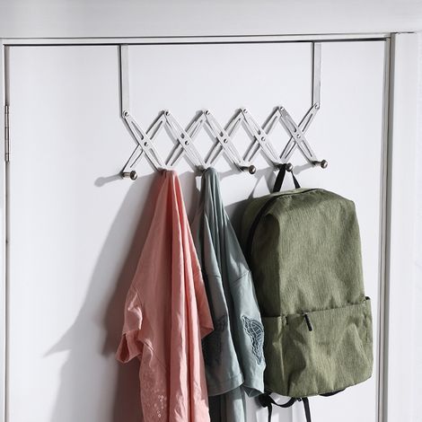Porte-manteau extensible en acier inoxydable avec crochets de porte, 6 cintres, coloris acier inoxydable, pour chambre à coucher (1/5)