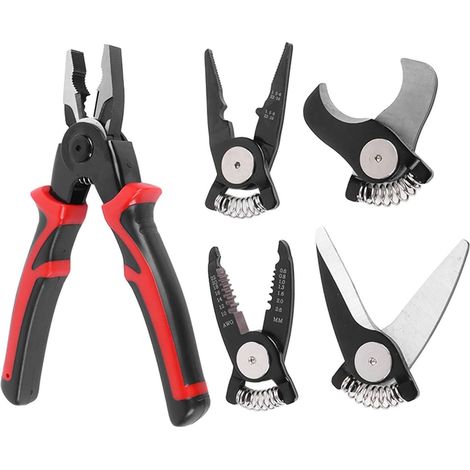 Jeu de pinces 5 en 1, pinces à tête interchangeable en acier 5 en 1, kit d'outils polyvalent et durable pour dénuder et sertir les fils de tôle