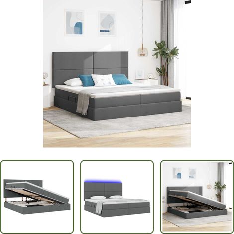 LED-Bett -  Bett mit Stauraum und LED Dunkelgrau 200 x 200 cm Polyester (1/5)