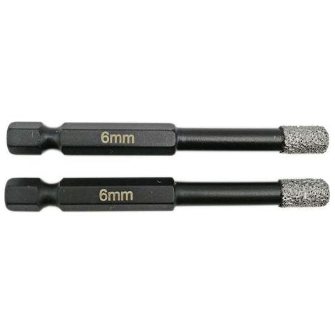 2 forets diamantés de 6 mm, brasés sous vide avec tige à réglage rapide pour le perçage à sec dans la maçonnerie de pierre (1/3)
