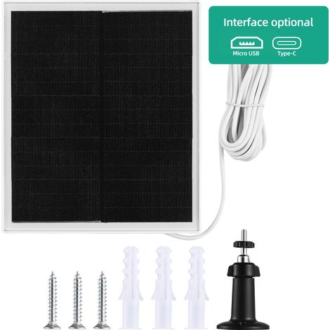 Panneau solaire 10W pour caméra de sécurité, chargeur de Port 5V type-c avec câble étanche IP65/9,84 pieds, support réglable à 360 degrés (1/5)