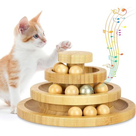Jouet pour Chat, Jouet Chat Interieur en Bois, Balle Chat Piste détachable, Balle avec Cloche (1/5)