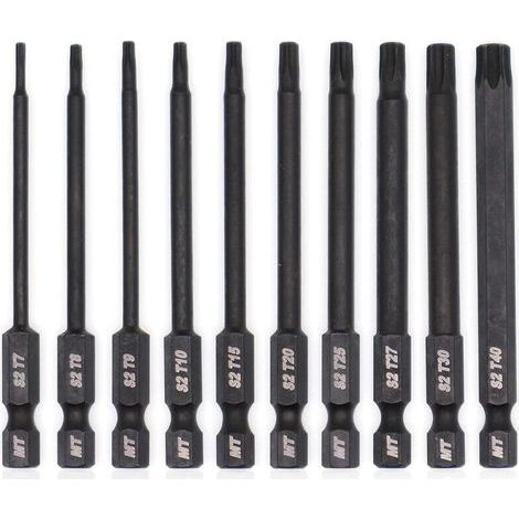 Torx-Bit-Set für Schraubendreher, Bohrmaschinen und Schlagschrauber, temperaturbeständig, fortschrittliche Wärmebehandlung, Phosphatbeschichtung, 8 cm, 10-teilig (1/4)