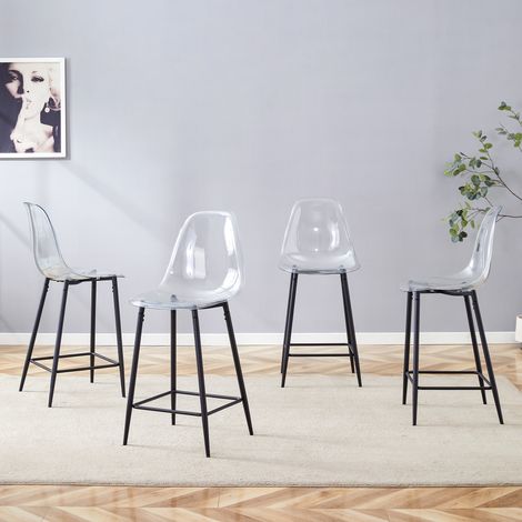 Lot de 4 tabourets de bar transparents, piètement métal argent/or/noir, chaises design moderne pour cuisine, comptoir ou salle à manger (sièges seuls, sans table) (1/5)