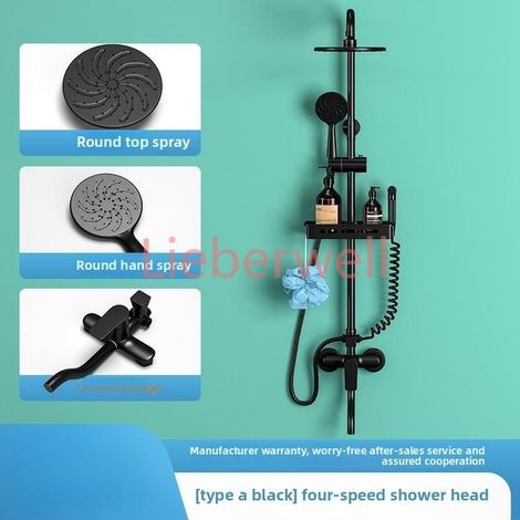 B25041501, Round LIEBERWELL Gray Gunmetal Shower Set with Pressurized Top Spray, Complete Modern Bathroom Shower Kit, Model Brass Shower Head (1/5)