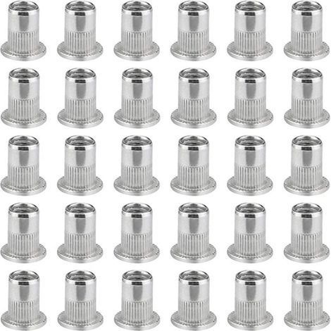 100 Pièces M6 Écrou À Sertir À Tête Plate, Écrous À Riveter Acier Inoxydable, Insert Fileté À Tête Plate, Écrou À Sertir M6, Rivet Écrou M6 (1/5)