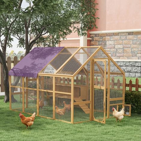 Poulailler en bois avec enclos, verrou de sécurité, porte, 4 pondoirs, pour 8 à 12 poules, dimensions approximatives : 2,8 x 1,8 x 1,9 m, jaune