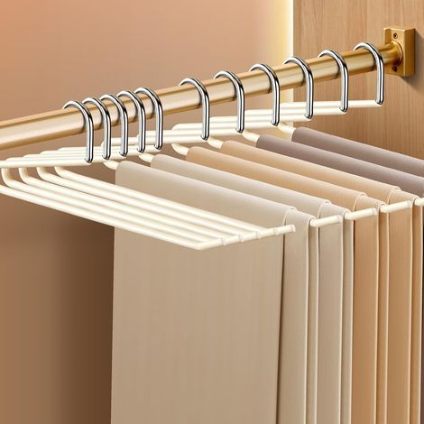 Set mit 30 offenen Hosenbügeln, platzsparend, 35,5 cm, beige  Metall, rutschfest, schlank, robust und langlebig, widerstandsfähig, für Kleiderschränke, Jeans, Hosen, Shorts, Röcke, für Damen und Herre (1/5)