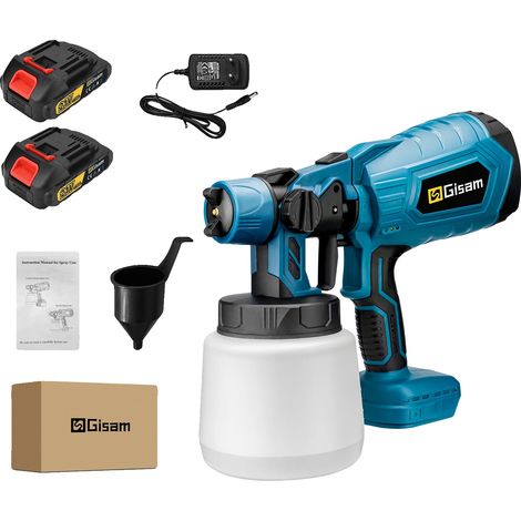 Pistola de pintura, motor de 210 W, capacidad de 1000 ml, 2 juegos de baterías, azul, enchufe europeo tipo C-a de 100 V-240 V. (1/2)