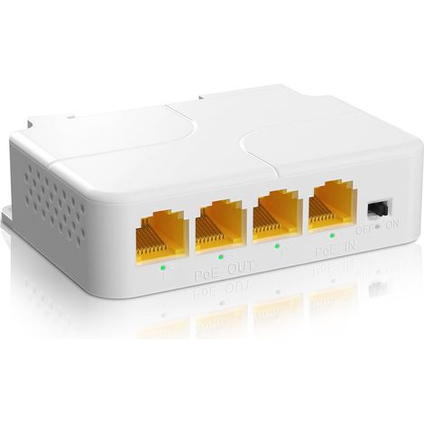 Extensor PoE Gigabit de 3 entradas y 1 salida JSSEVN-1, repetidor PoE de 3 puertos NICGIGA de 100 metros (328 pies), divisor PoE Power Over Ethernet IEEE 802.3af/at a 3 (1/5)