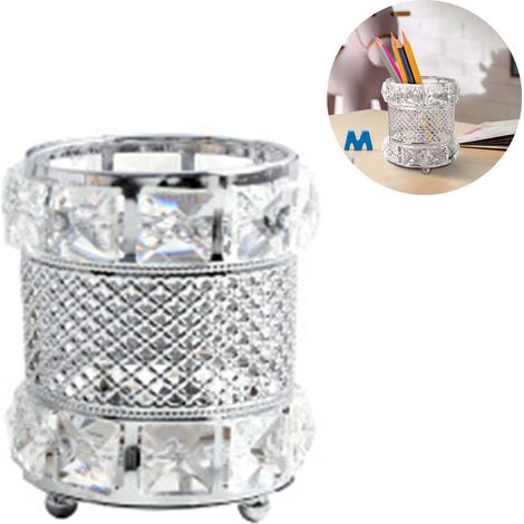 Présentoir à cosmétiques en cristal, porte-pinceaux de maquillage et boîte de rangement pour bijoux pour coiffeuse, pot rond vintage pour accessoires de toilette, idéal pour la salle de bain, la chamb