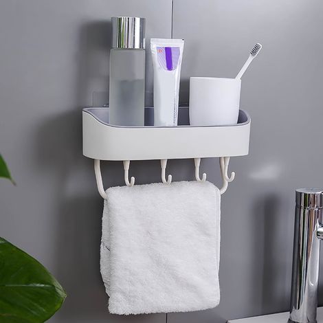 Etagère Adhésive Suction - Porte-Serviettes et Rangement pour Salle de Bains - 27 x 10,5 x 6,5 cm - Plastique - 1 Pièce (1/3)