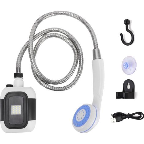 Ensemble de douche de camping portable avec batterie rechargeable de 2000 mAh et pommeau de douche, idéal pour les voyages en plein air, les camping-cars et le lavage des animaux domestiques (noir). (1/5)