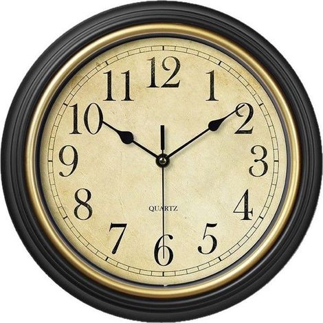 Horloge Murale Vintage Ø 30 cm - Cadran Arabes et Cercle Doré - Radio-pilotée (1/5)