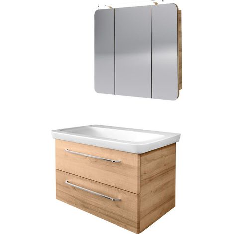 Fackelmann MILANO Badmöbel Set 3-teilig, 90 cm, Braun hell, Keramik-08402 (1/5)