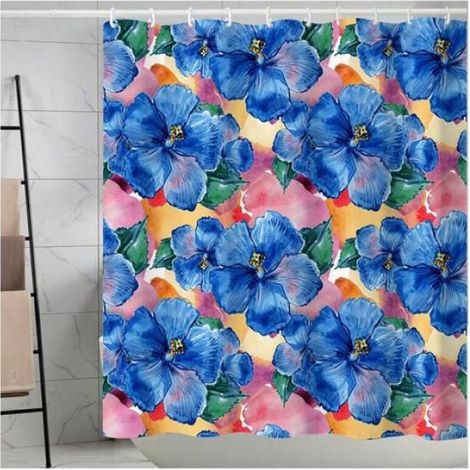 Rideau de douche imprimé passiflore bleu 1 pièce pour fenêtres et murs, décoration d'automne (1/2)