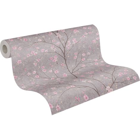 papier peint branches de fleurs brun grisé taupe et rose - Livingwalls (1/5)