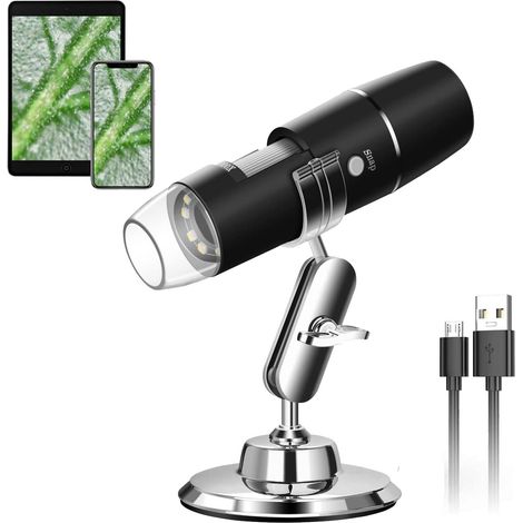 Microscope numérique USB, endoscope portable WiFi 720p, grossissement 50x-1000x, avec 8 LED et support métallique, compatible Android, iOS, iPhone et iPad.