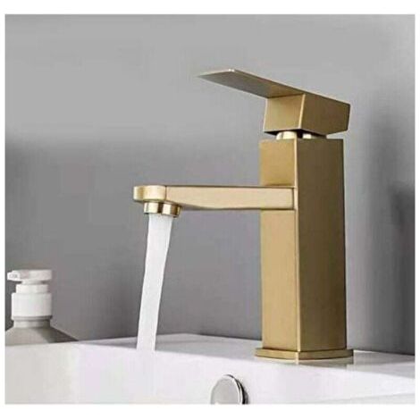 Robinet de lavabo en acier inoxydable brossé doré (doré brossé), robinet de lavabo avec tuyau, acier inoxydable SUS 304 (1/4)