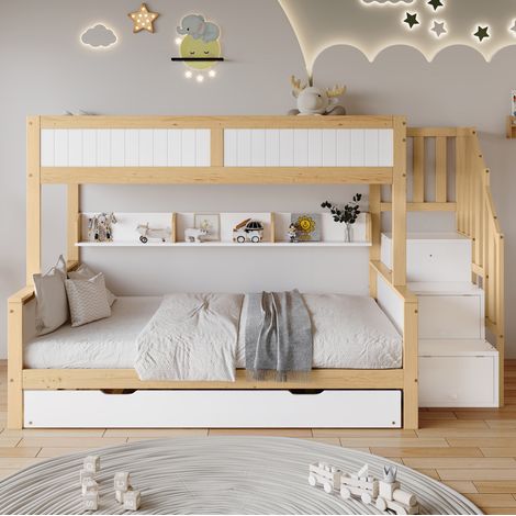 lit enfant superposé rangement escalier blanc bois OKMYHOME (1/5)