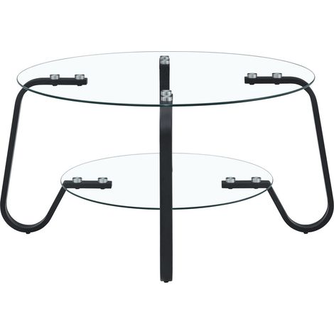 Table basse ronde noire en métal avec plateau en verre trempé à double niveau (1/5)
