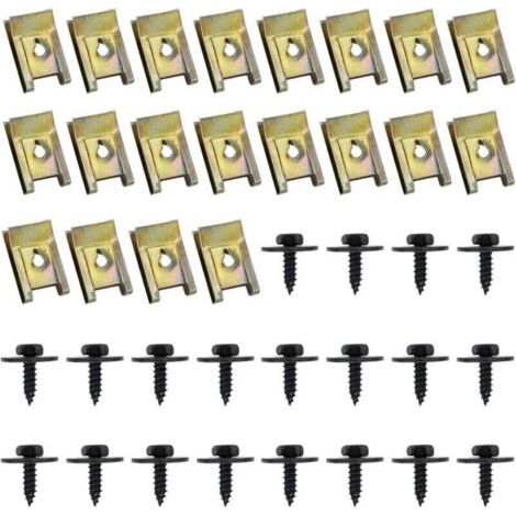 BUNTHAUS 40 Pcs Clips de Fixation Voiture, Vis Et Boulons de Voiture, U-Clip Fixation, Écrou et Clip Garde-Boue Automobile, Agrafes Carrosserie, Vis Soubassement, Vis d'Aile Carrosserie
