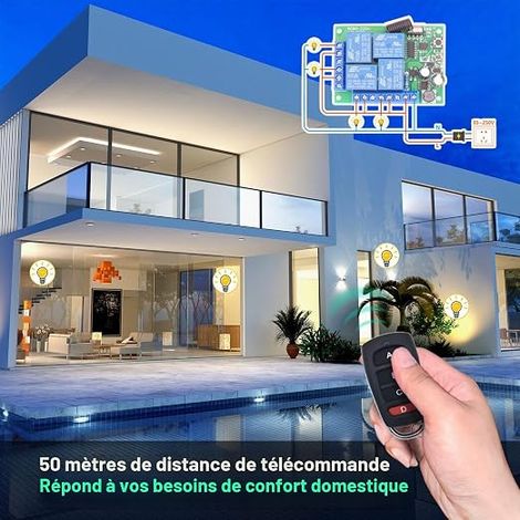 Interrupteur de télécommande universel, récepteur de relais RF AC 230V/220V 10A 4CH 433Mhz avec émetteurs pour moteur, porte de garage, lumière, rideau électrique, interrupteur de bricolage (1/3)